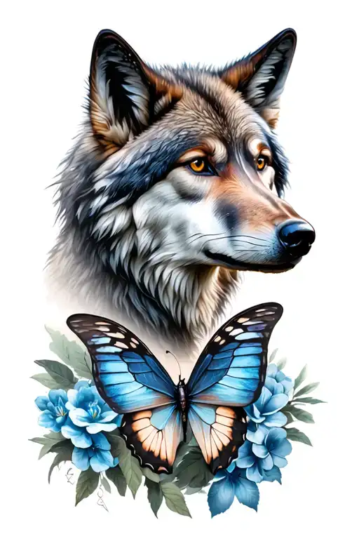 Memorial For Grandma Butterflies And Wolf Head Tattoo Holding