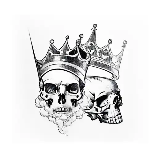 Two Skulls One With A Kings Crown And The Other With A Jesters Hat Both With Smoke In The Backround