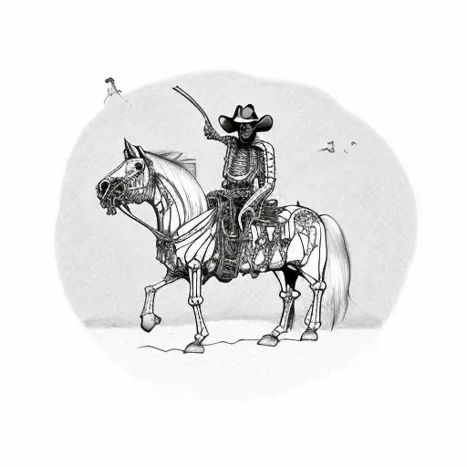 Skeleton Cowboy On A Horse With An Ar-15 With Mountains In The Background
