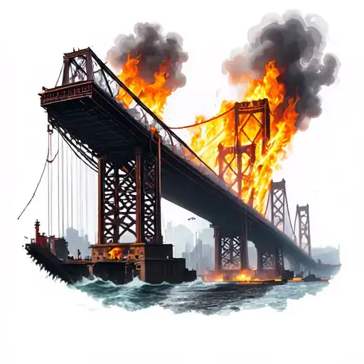 Collapsed Bridge That's On Fire
