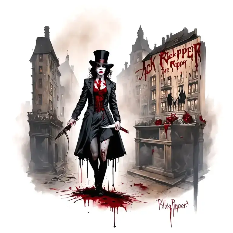 Bloody Woman Jack The Ripper Knife Surrounded
