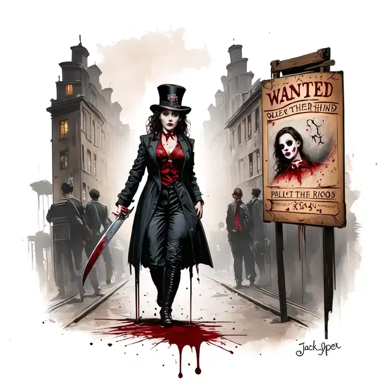 Bloody Woman Jack The Ripper Knife Wanted Police Behind