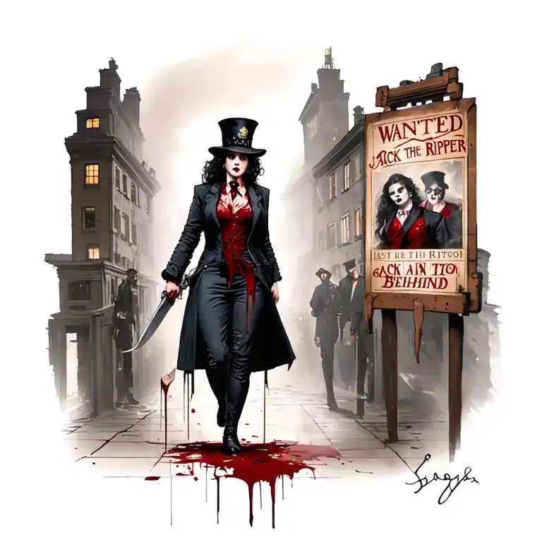 Bloody Woman Jack The Ripper Knife Wanted Police Behind
