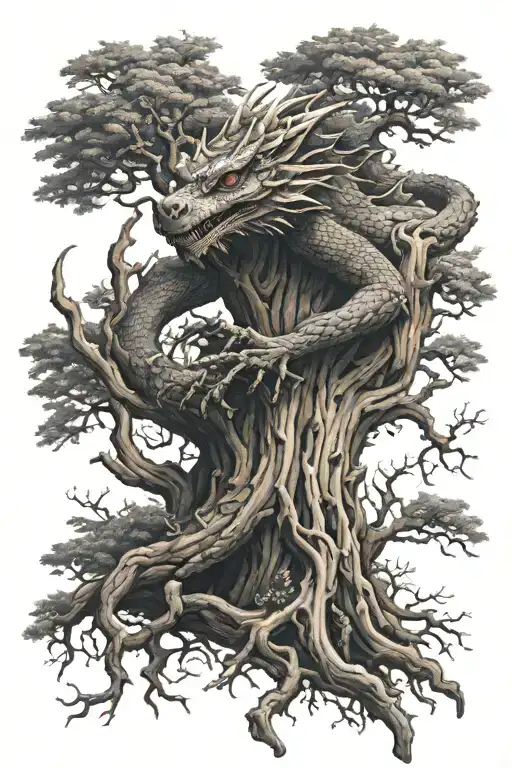 Dragon In Wood Tree Made