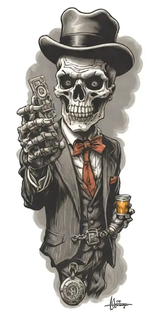 Mobster Skelton Flipping Coin
