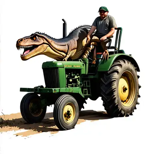 Tyrannosaurus Rex Driving An Old John Deer Tractor