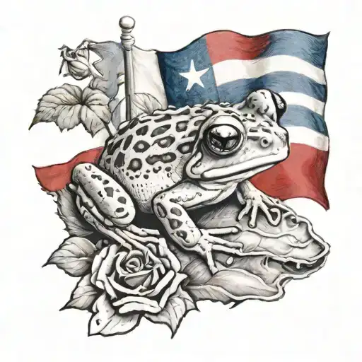 Tiny Coqui Frog Frog Peaking Out From Behind A Large Rose On A Puerto Rican Flag Background