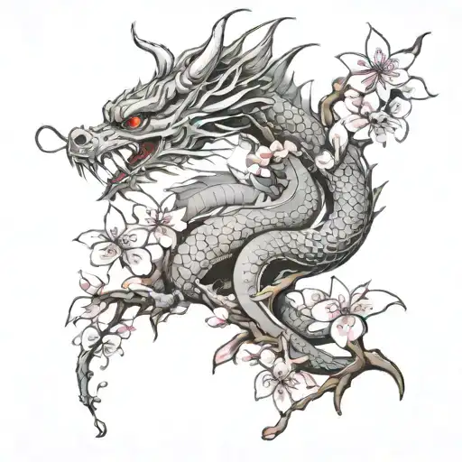 Dragon And Cherry Blossom Petals