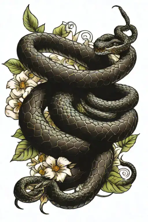 Western Snake With Flowers Intertwined