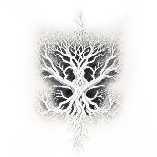 Life Vs Death With Tree Kn The Middles Thebright Side Is Alive Left Side Is Desth Scene