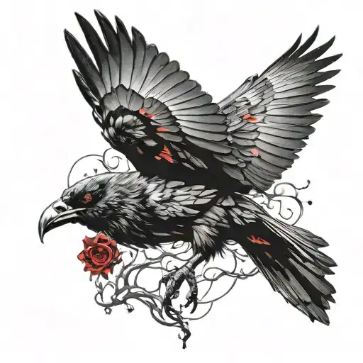 Undead Crow Flying With Red Eyes Surrounded