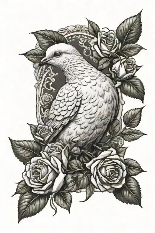Dove Perched With Olive Branch Wrapped Surrounded By Roses