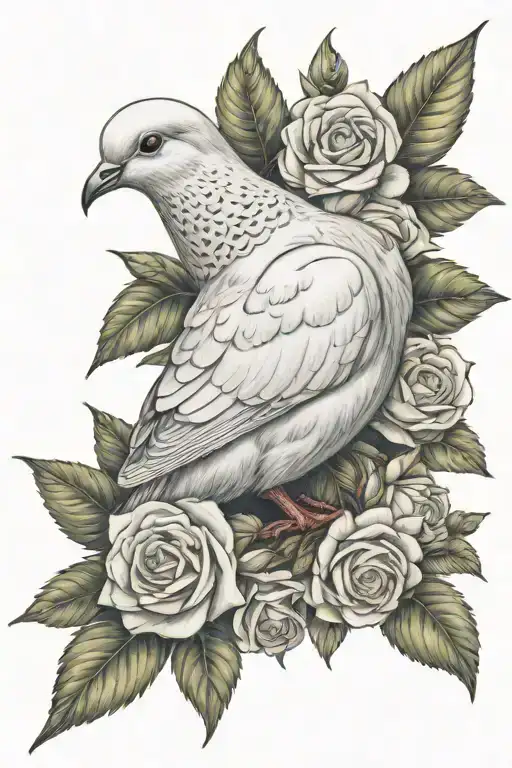 Dove Perched With Olive Branch Wrapped Surrounded By Roses