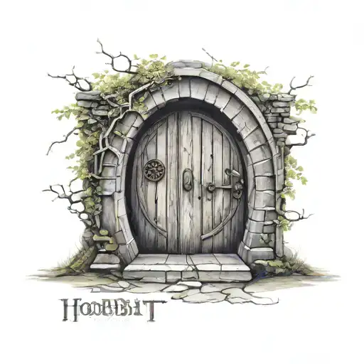 A Hobbit Door With The One Ring Inscription Around It