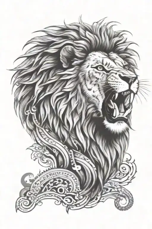 Lion Head Roaring With Ethiopian Traditional Patterns