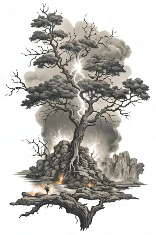 Man At Burning Bush Split Ocean Mountain With Lightning