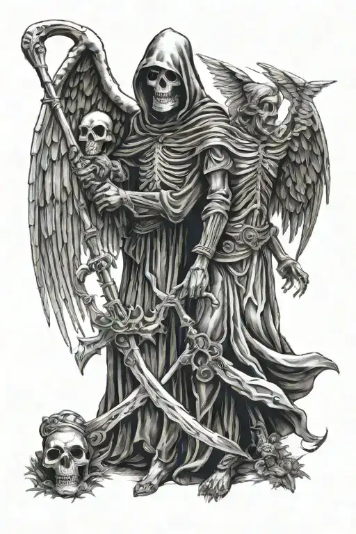 Grim Reaper And Angel Holding