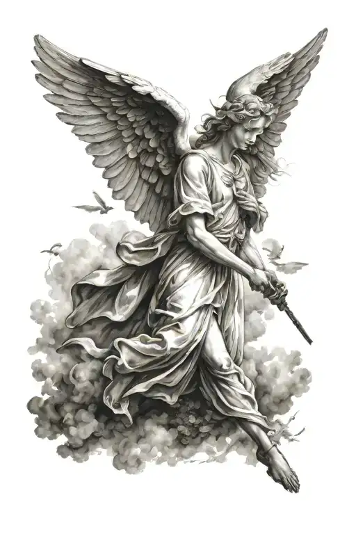 An Angel Holding A Sowrd In Sky