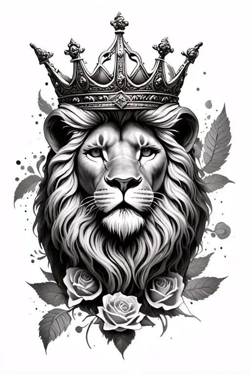 Lion With A Crown On The Head Of A Rose Of Winds Gladiator Is A Full -Fledged Sleeve With Patterns