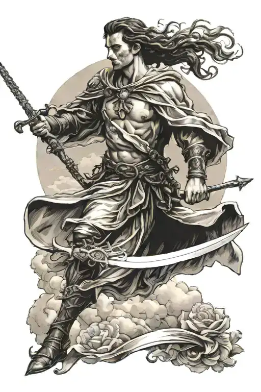 Arcahngel Gabriel Holding A Sword In Te Sky