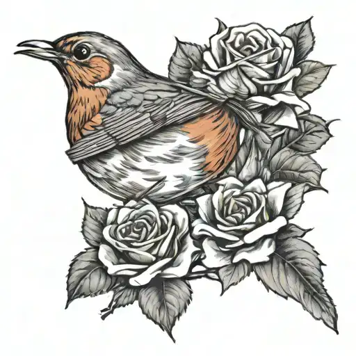Robin Bird Holding A Rose In Its Mouth