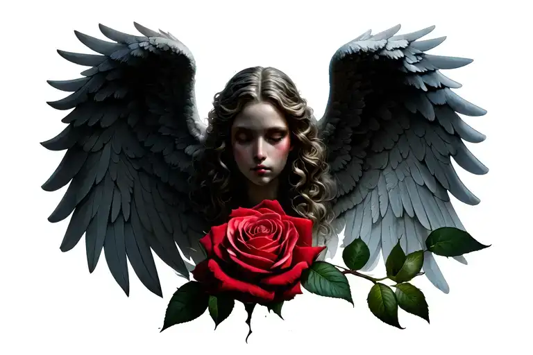 Angel Wings Spread Wide With Head As A Rose
