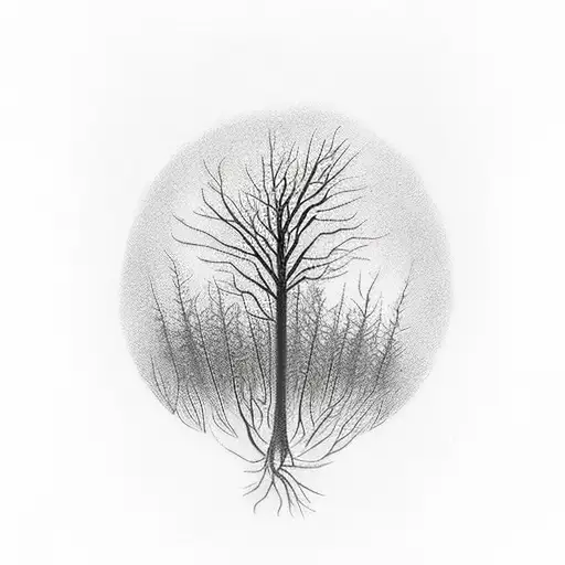 Burning Forest With A Single Small Green Growing Plant In Front