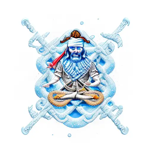 A Meditating Pirate Sailing On A Sea Of Blue Crystals