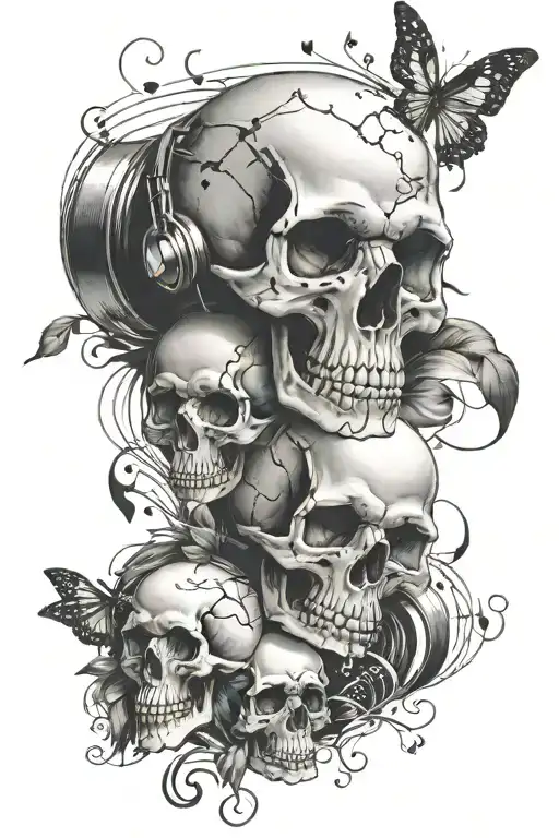 3 Skulls And Music Notes