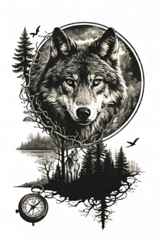 Wolf Forest Landscape Compass Warrior