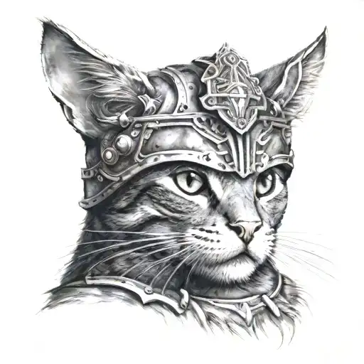 A Cat With A Pantheon Helmet Surrounded