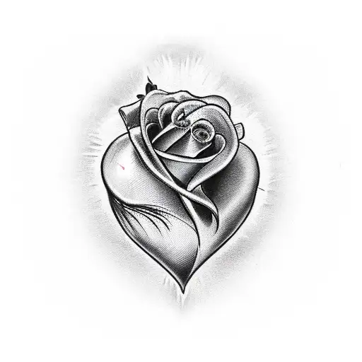 Heart With Two Ribbons And A Rose