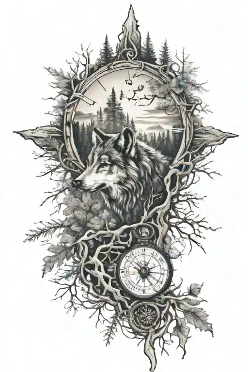 Dense Pineforest Roots Landscape Wolf Compass