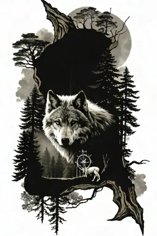 Dense Pineforest Roots Landscape Wolf Compass