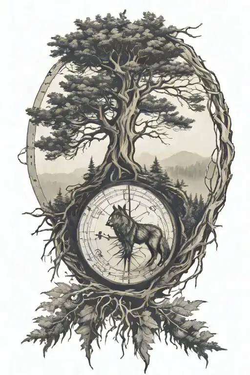 Tall Pineforest Roots Landscape Wolf Compass