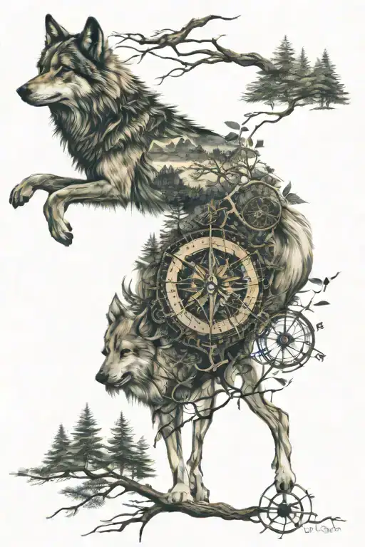 Dense Pineforest Roots Landscape Wolf Compass