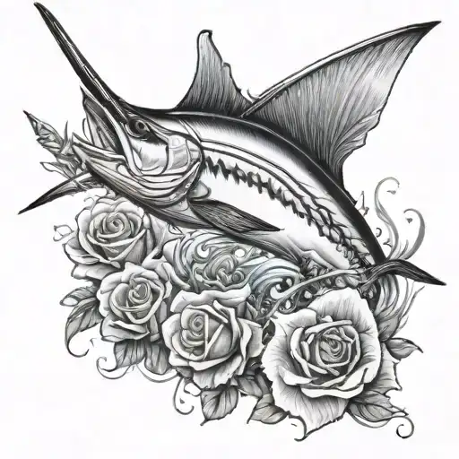 A Majestic Marlin Leaping Out Of The Water With A Rose In Its Mouth
