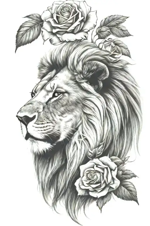 Lion With Rose Tattoo Depicting