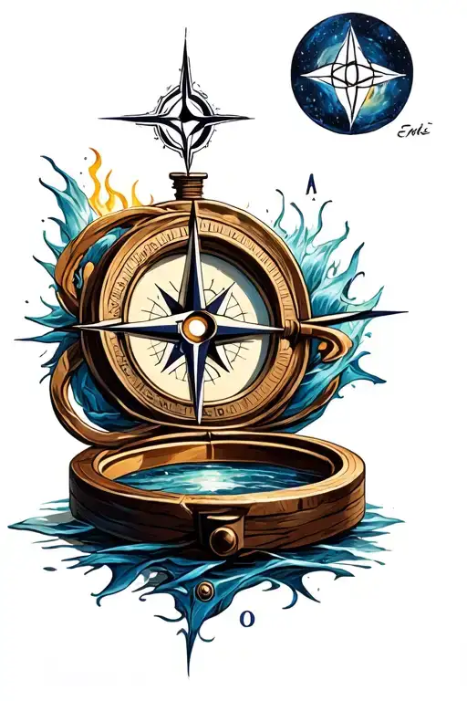Compass Intertwined With The Four Elements
