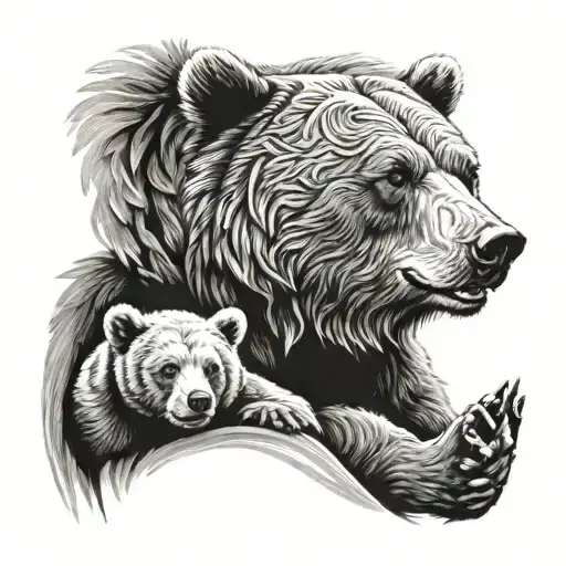 Rageful Bear Above His Cubs