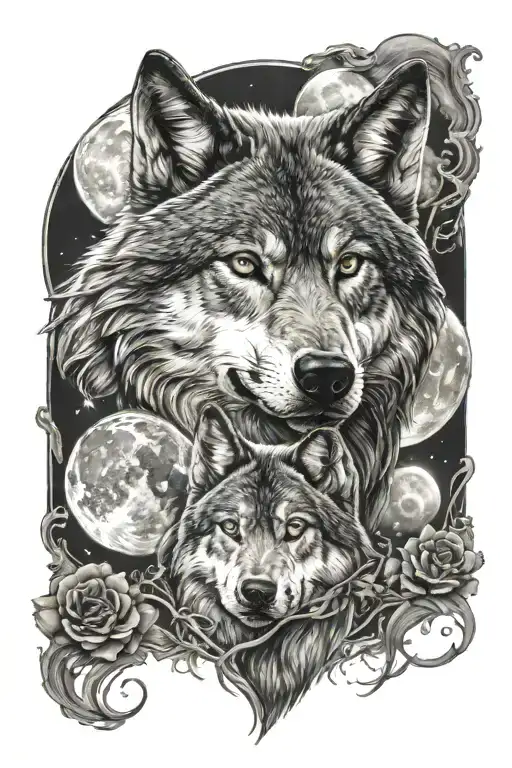 A Wolf With A Full Moon Merging Together