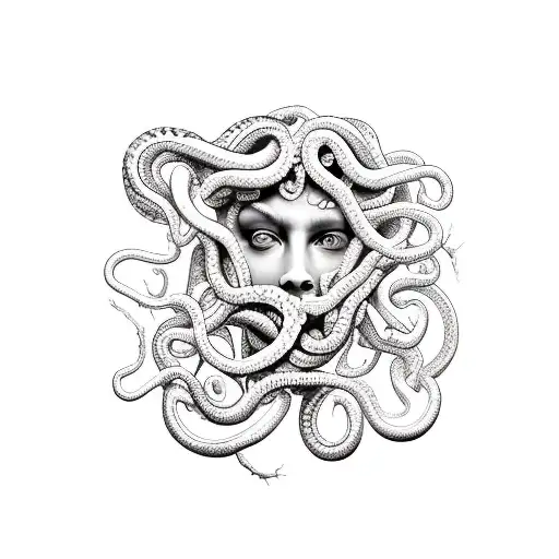 A Beautiful Medusa Head With Live Snakes Hissing