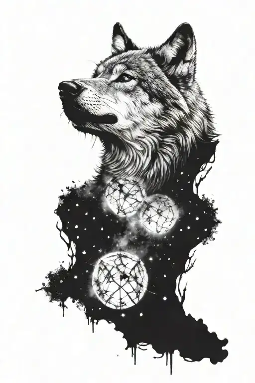 Wolf Howling At Constellation