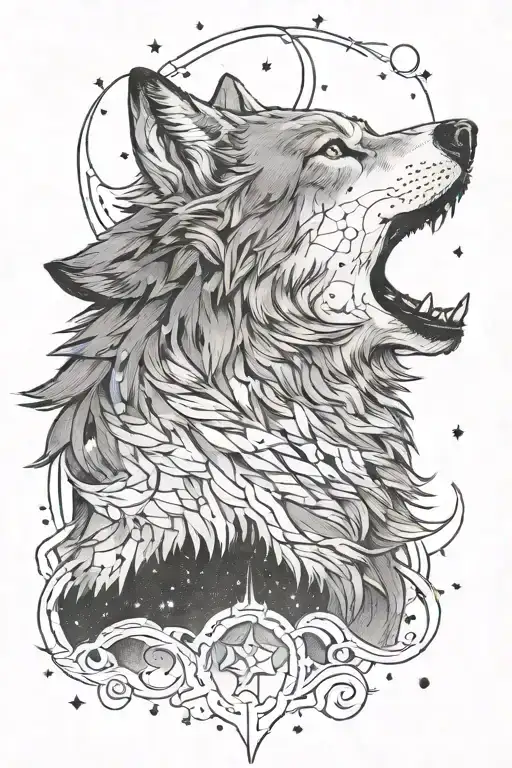 Wolf Howling At Constellation