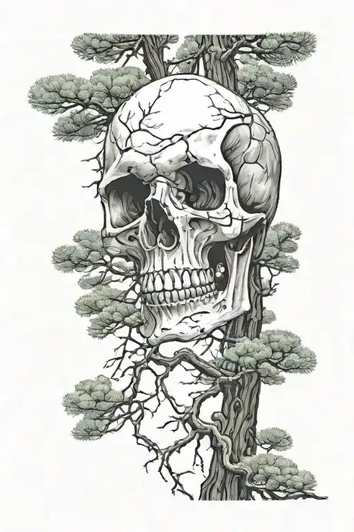 Skull In A Pine Tree Forest Landscape