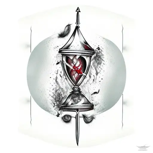 Hair Raped Around A Sword Dripping With Blood Inside An Hourglass
