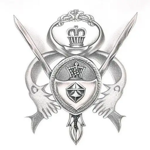 Claddagh Ring On A Sword With A Dragon And Thorns