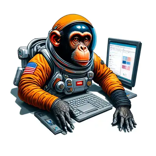 Monkey In Spacesuit On Computer Screen
