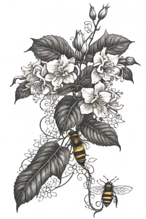 Bougainvillea Vine With Fleur De Lis With Bee Collecting Nectar