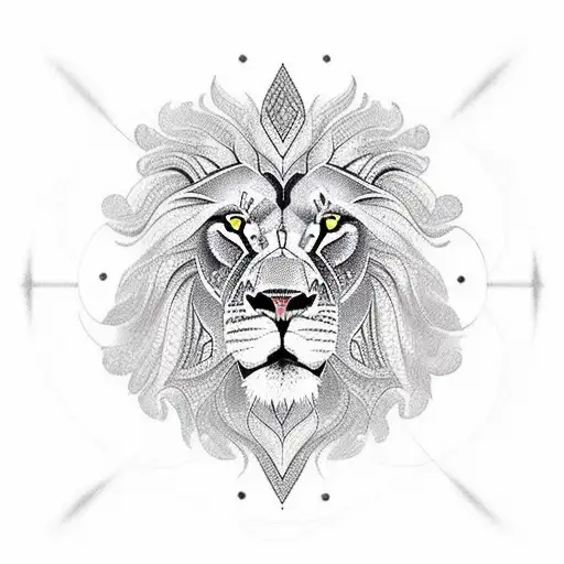 A Powerful Lion With Intricate Geometric Patterns
